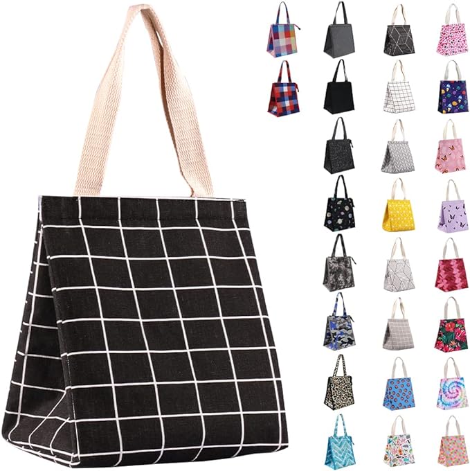 iknoe Insulated Lunch Bag for Women & Adults, 9L Foldable Wide-Open Cooler Bag with Pockets, Leakproof & Portable, for Picnic, Office, Beach(Black square)