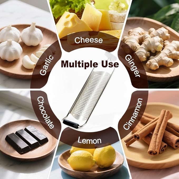 Upgraded Lemon Zester & Cheese Grater,Food Grade Stainless Steel None-Slip Handle Grater for Chocolate, Ginger and Garlic,Durable and Easy-To-Clean（Dishwasher Safe）
