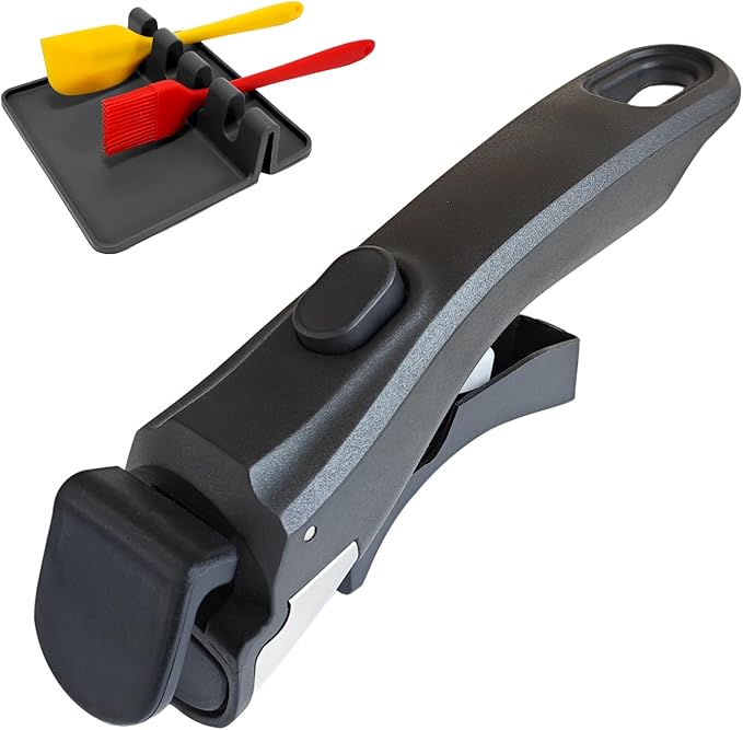 Removable Pot Handle, Universal Pan Handle, Replacement for Pots and Pans, Fits All Cookware, Includes Spoon Rest, Durable & Heat-Resistant, Black