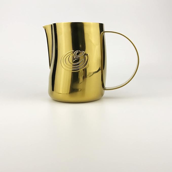 Barista Swag Curved Body Coffee Milk Frothing Cup for Espresso Machines Latte Art 500ml Steaming Pitchers (Mirror Gold)