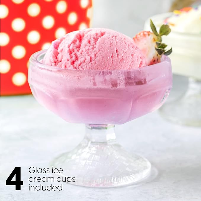Euro Cuisine Ice Cream, Sorbet & Frozen Yogurt Maker, Homemade Gelato & Soft Serve Kids Ice Cream Maker Machine with 4 Glass Cups - Double-Insulated Freezer Bowl, Mixing Paddle, Lid - 1.5 Quart
