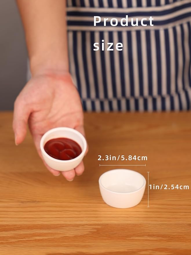 HAOTOP Mini Ramekins 1.5 oz Set of 6,Small Ceramics Souffle Dish, Exactly Designed for Dipping Sauce, Ketchup, Salsa and Jams, 45ml White