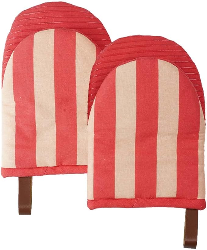 Folkulture Red Oven Mitts - Set of 2 (5.75"x9") | Cute Red Oven Mitts with Hanging Loop for Cooking Gifts, 100% Cotton, Silicone Heat Resistant Oven-Gloves for New Home Essentials