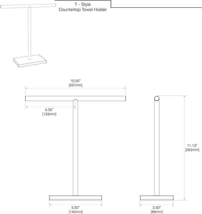 Gatco 1444MXB Modern Rectangle Base Freestanding Countertop Towel Holder, Combo / 10.50" W x 11.13" H T-Shape Style Countertop Hand Towel Holder for Bathroom, Kitchen/Fingertip Towel Rack
