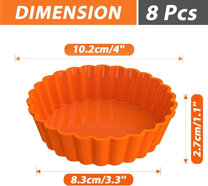 Webake Silicone Mini Tart Pan 4 Inch Non-stick Mini Quiche Molds Small Pie Baking Pan Tart Molds for Baking, Pack of 8