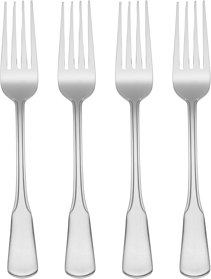 Oneida Silverware Set, Colonial Boston Everyday Dinner Forks 4-Piece Flatware Set, Service For 4, 18/0 Stainless Steel, Rust Resistant, Dishwasher Safe, Utensils Sets, Dinner Fork (Silver, 4 Piece)
