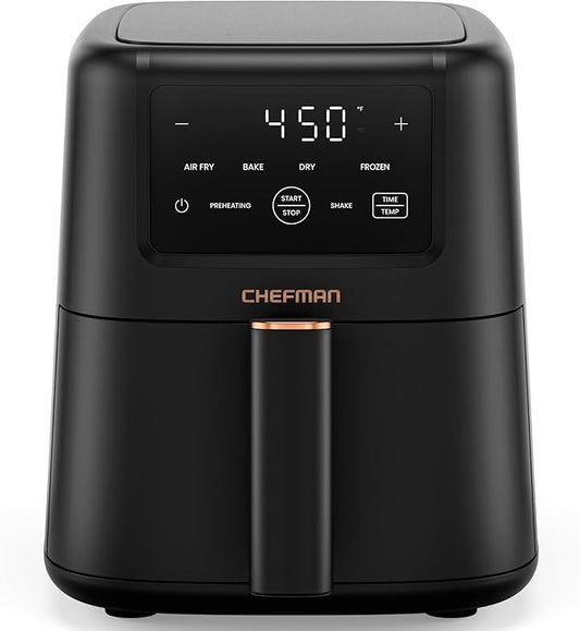 Chefman Air Fryer – 4-in-1 Slim 3.5 QT Airfryer, Air Fry, Bake, Dehydrate, Frozen, 450°F Max Temp for Extra Crispy Results in Minutes, Nonstick Ceramic Coating, Dishwasher-Safe Accessories - Black