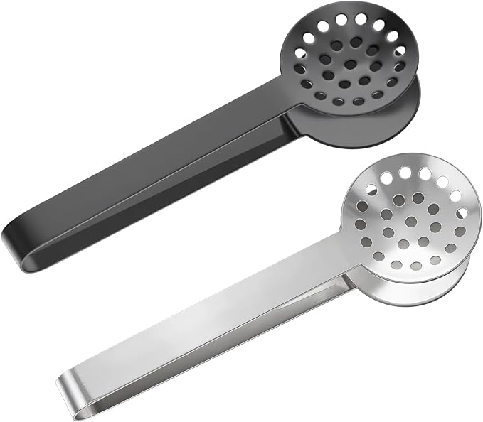 2 Pcs Tea Bag Squeezer Tongs Tea Filter Spoon Clamp Stainless Steel Teabag Strainer Dispenser for Kitchen Bar Tools(Black Silver)