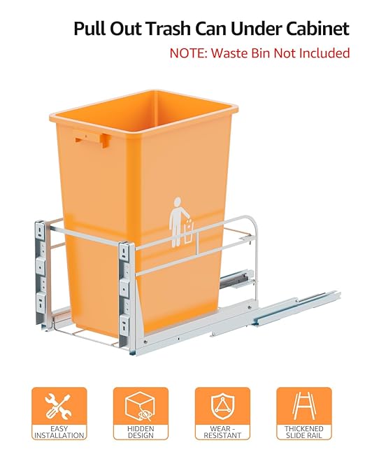 Pull Out Trash Can Under Cabinet with Soft-Close Slides,Garbage Can Not Included,Heavy Duty Under Sink Trash Can Kit for Kitchen, Requires Minimum Cabinets Opening 12" W X 18" D