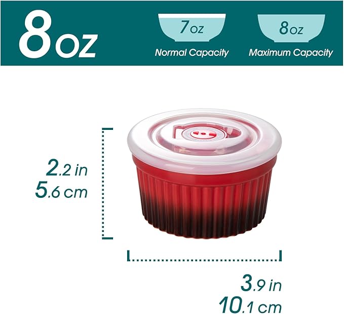 vancasso 8 oz Ramekins with Lid, Porcelain Creme Brulee Souffle Dishes, Red Pudding Custard Cups Ramiken for Baking, Dishwasher and Oven Safe, Set of 6