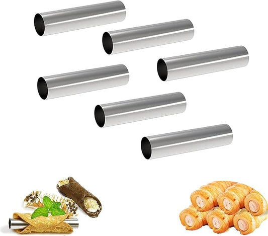 6 Pcs Non-stick Cream Horn Molds Stainless Steel, 4.92 inch Large Size Cannoli Tubes Kit Baking Cones Pastry Roll Horn Croissant Mold for Christmas Anniversary and Daily Use