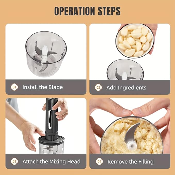 Electric Garlic Chopper, Mini Chopper Food Processor with 4 Cups & 2 Slicers, Electric Food Chopper for Baby Foods Kitchen,Mincing Pureeing Onion Garlic Chili & Spices