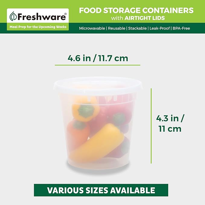 Freshware Food Storage Containers [240 Set] 24 oz Plastic Deli Containers with Lids, Slime, Soup, Meal Prep Containers | BPA Free | Stackable | Leakproof | Microwave/Dishwasher/Freezer Safe