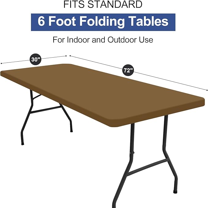 homing Rectangle Table Cloth Cover, Waterproof Polyester Elastic Fitted Tablecloth, Fits for 6 Foot Folding Tables, Washable Table Protector for Picnic, Camping, Outdoor (Brown, 30" x 72")