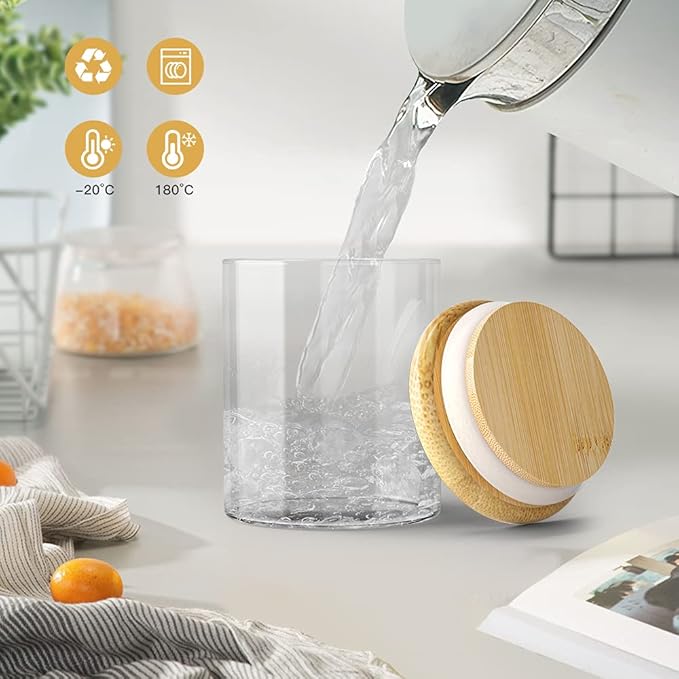 VIKEYHOME Glass Pantry Storage Containers, 27oz (6 Pack) Borosilicate Glass Food Jars with Airtight Bamboo Lids, 800ml Jar with 6 pcs Wooden Spoons