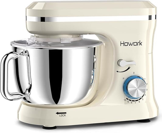 HOWORK Electric Stand Mixer,10+p Speeds With 6.5QT Stainless Steel Bowl,Dough Hook, Wire Whip & Beater,for Most Home Cooks (White)