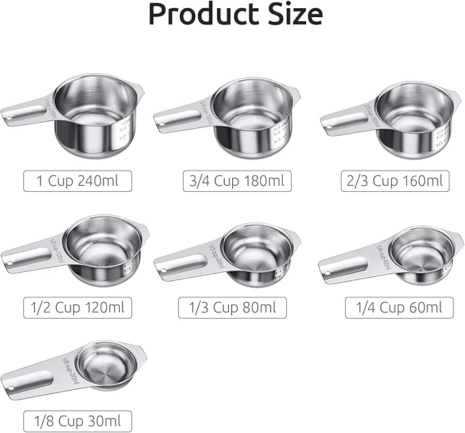 U-Taste 18/8 Stainless Steel Measuring Spoons Set of 8 and Measuring Cup Set of 7 for Dry and Liquid Ingredient with Engraved Measurement