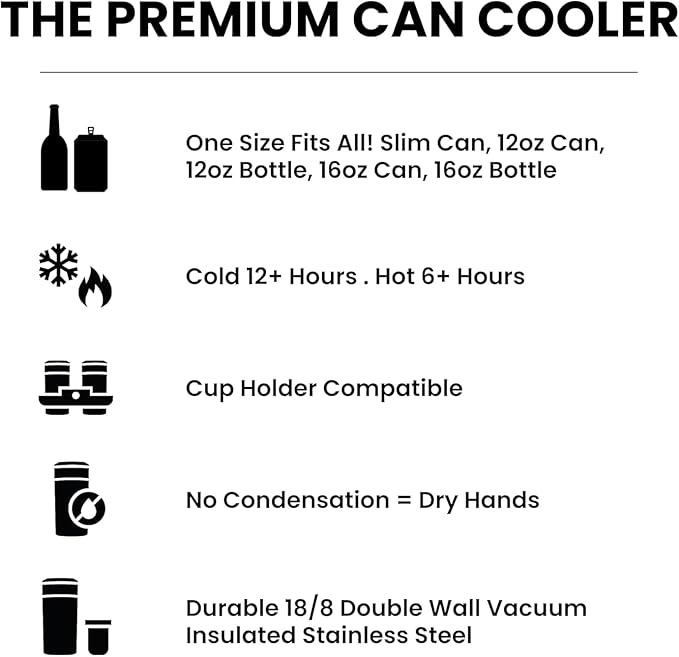 Frost Buddy Universal Buddy Can Cooler - Fits All - For Regular 12 & 16 oz or Slim-Size Bottles - Insulated Double-Walled Stainless Steel (Merica)
