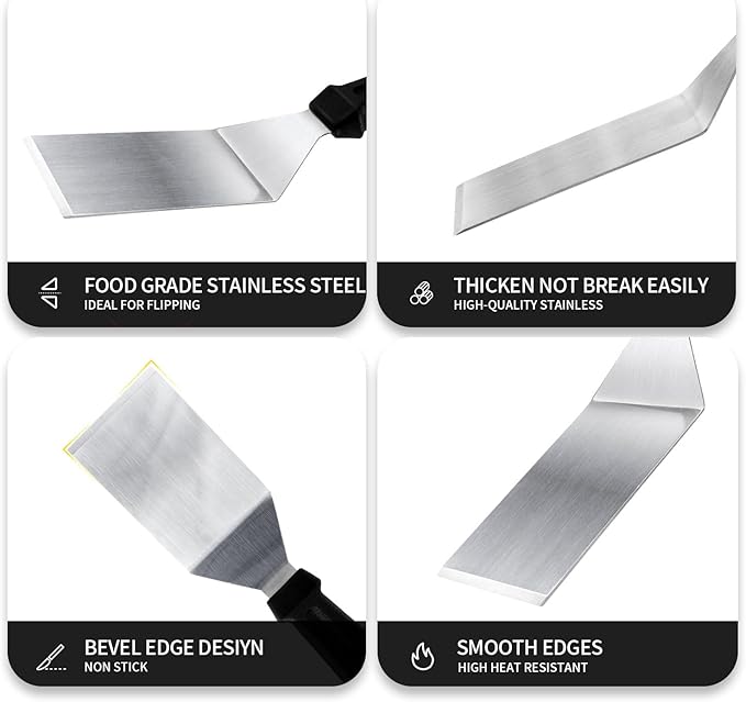 Metal Spatulas for kitchen Use, 3 PCS Professional Serving Spatula with Heat Resistant Handle, Stainless Steel Spatula Ideal for Pancakes, Eggs, Griddle Scraper, BBQ or Desserts