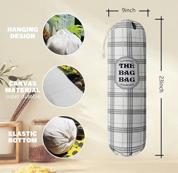 Classic Buffalo Check Plaid Grocery Bags Holder Organizer For Shopping Bags, Wall Mount Plastic Bags Storage Container Dispensers, Kitchen Housewarming Gifts For Women Family Friends Grandma Mom (A-9)