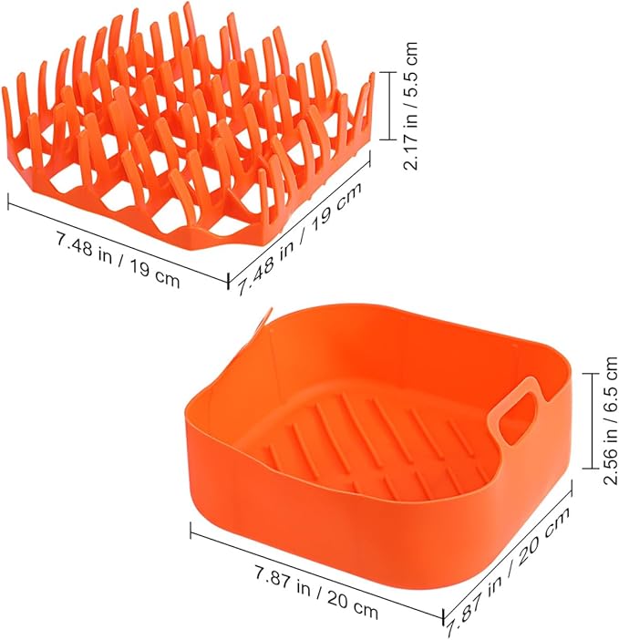 Silicone Air Fryer, 7.1-Inch Square Bacon Baking Pans, 4-5QT Reusable Basket Inserts Ninja Fryer Cooker for Microwave Oven Basket Tray Accessories, Non-Stick