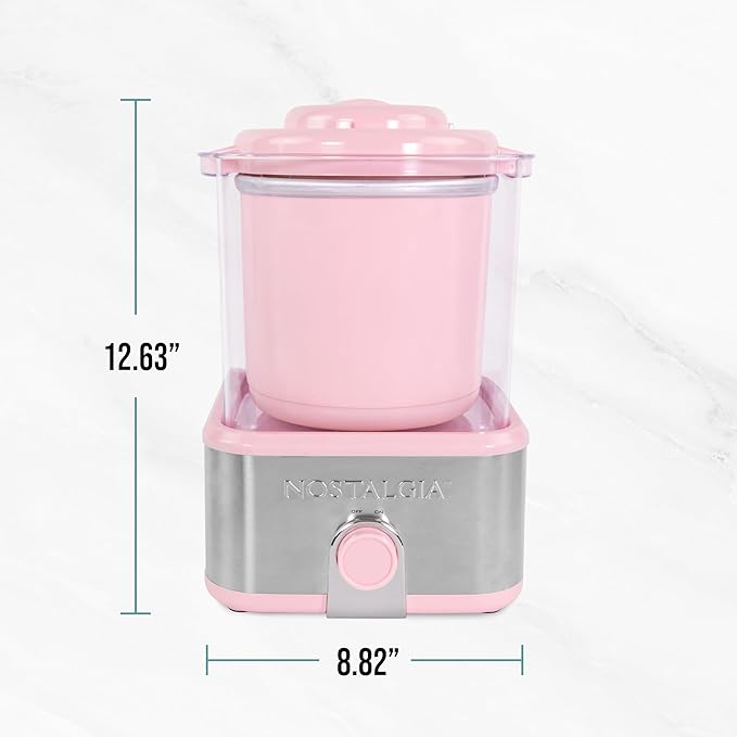 Nostalgia Electric Ice Cream Maker with 2-Qt Double Insulated Gel Canister & Stainless Steel Base - Makes Sorbet, Soft Serve, and Frozen Yogurt - Pink