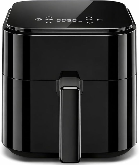 Simple Deluxe 8-in-1 Air Fryer 3 Qt, Digital Preset Airfryer with Overheat Protection and Auto Shut-Off, Nonstick and Dishwasher-Safe Basket for Fries, Bake, 60-Min Timer, Max 400°F, 800W, Black