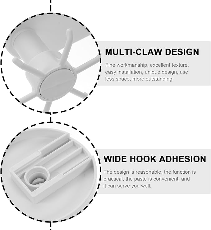 Baluue 2pcs Wall Mounted Kitchen Utensil Hooks with Strong Adhesive, 6-Claw Rotating Non-Punch Storage Hangers Under Cabinet Hanging and Multi-use Kitchen Organization