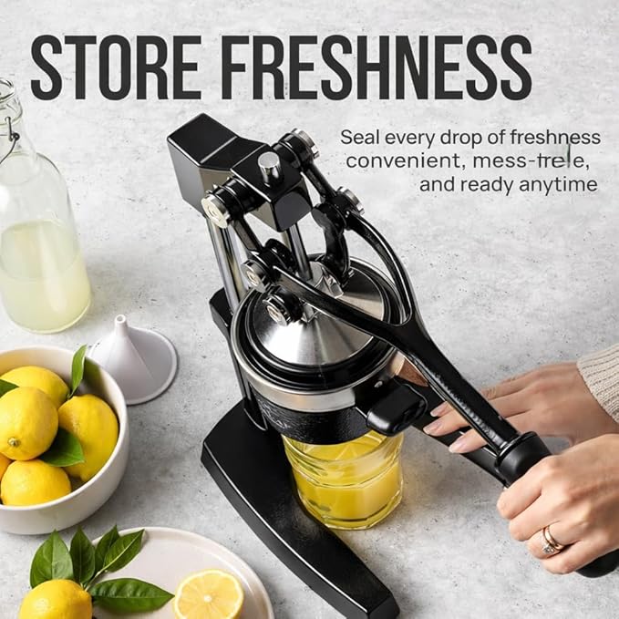 Cast Iron Juicer - Easy-to-Clean Heavy-Duty Manual Juicer, Professional Citrus Juicer Stainless Steel Lemon Squeezer - Manual Citrus Press & Orange Squeezer - Orange Juicer (Black)