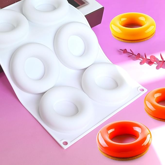 3D Donut Silicone Mold, Cupcake Baking Pan Mousse Tray Molds, Kitchen Cake Decorating Fondant Mould for Pumpkin Shaped Baking Mousse Cake, 6-Cavity Non-Stick Silicone Moulds (D_ Donut)