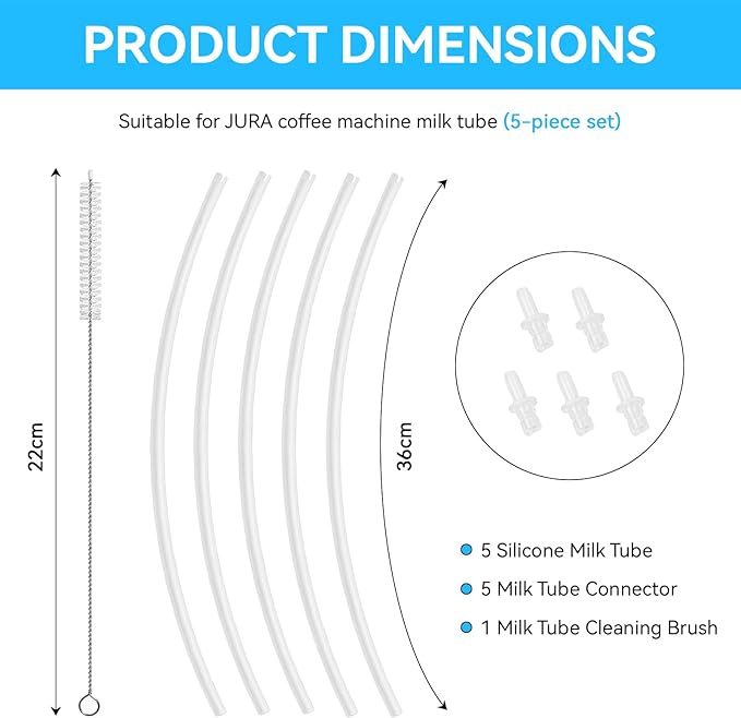 Milk Tube Hose Set for Jura Fully Automatic Coffee Machines, Coffee Milk Tube Fit for Jura ENA E8 GIGA 6 10 W10 Z5 Z6 Z7 Z8 Z9 Z10 J6 J8 J9 S80 WE8,Milk Pipe with HP3 Frother Connectors & Hose Brush