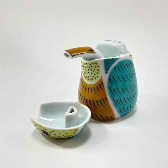 IPPINKA Japanese Arita Ware Non-Drip Soy Sauce Dispenser - Kingfisher Design - 2 oz - Handmade Porcelain from Japan