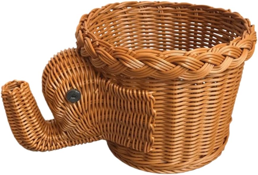 hand-woven round rattan basket storage basket storage box ornaments decorative basket multifunctional picnic food bread basket fruit gift basket key basket. (elephant)