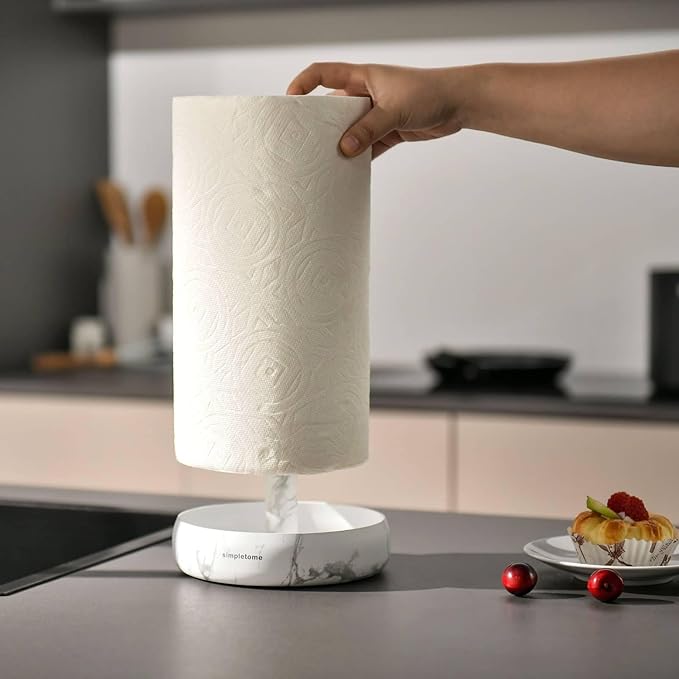 simpletome Paper Towel Holder Countertop Keep It Rolled Up Weighted Base (Marble White)