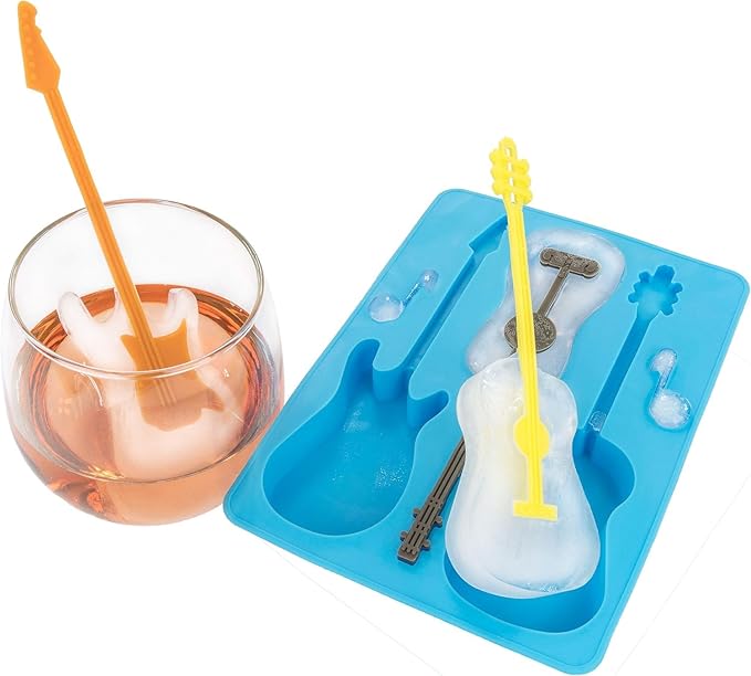 Acoustic and Electric Guitar Ice Cube Tray - Fairly Odd Novelties - Mold w/Stirrers Novelty Music Gift, Blue Guitar w/Stirrers, One Pack