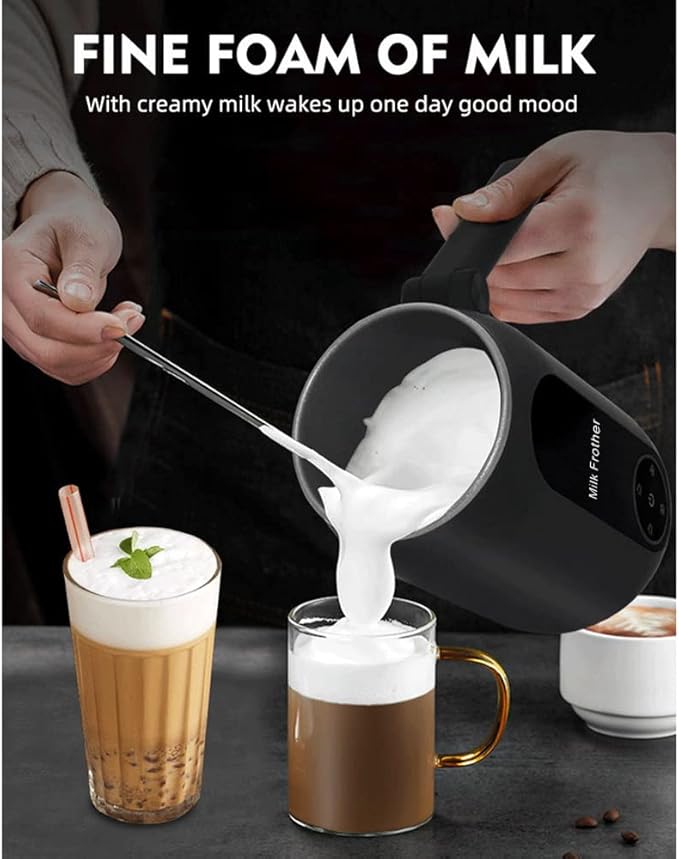 Ejoyous Electric Milk Frother, 450ml Electric Warm and Cold Foam Frother, 4-in-1 Milk Steamer with Rotatable Handle Foam Maker for Latte, Cappuccinos, Macchiato, Hot Chocolate