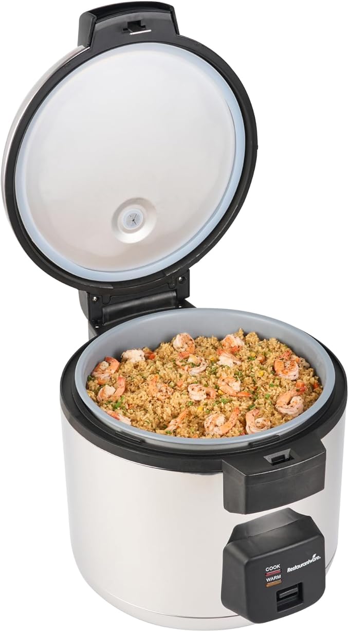 Restaurantware Commercial Rice Cooker 70 Cup Heavy-Duty Steel Industrial Rice Warmer With Nonstick Interior Black Ideal For Catering And Buffet Use