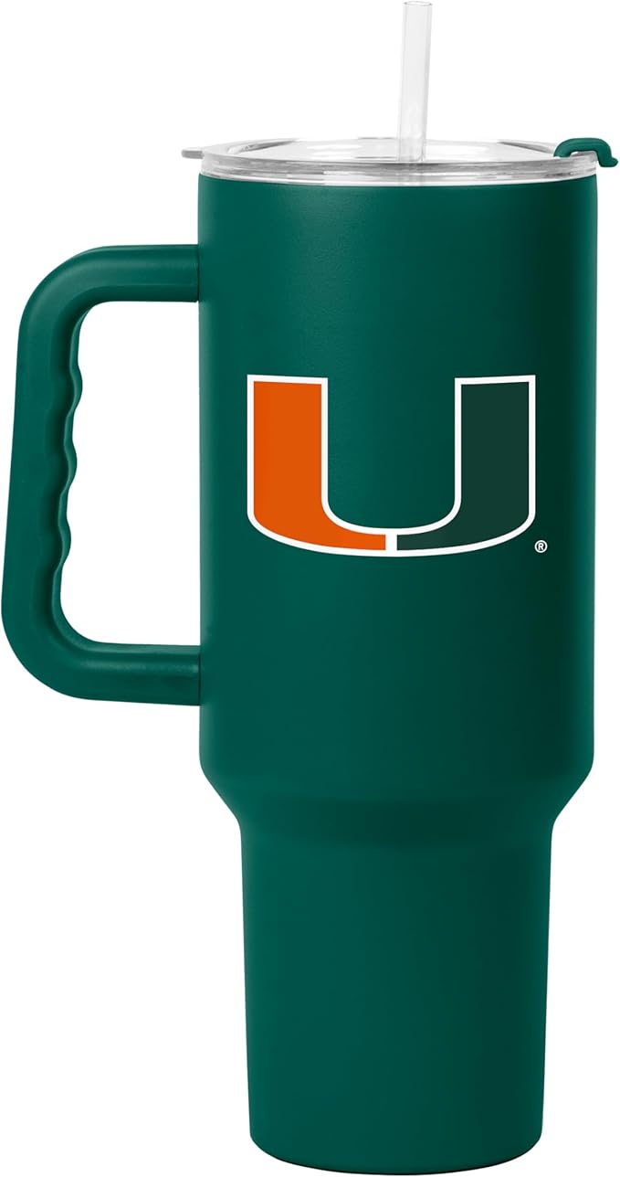 Logo Brands NCAA 40 oz Tumbler with Handle -Stainless Steel Insulated Travel Tumbler with Straw Lid – Powder Coated, Leak-Resistant, Keeps Drinks Hot/Cold – Great for Tailgating, or Everyday Use