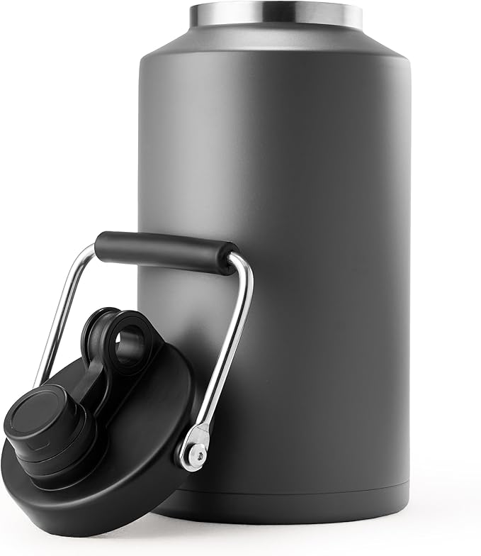 Kerilyn Insulated Gallon Jug with Handle, One Gallon, 128oz Stainless Steel, Large Double Vacuum Water Bottle for Hot & Cold Drinks, Wide Mouth, Sweat Proof, Great for Travel, Camping, Dark Grey