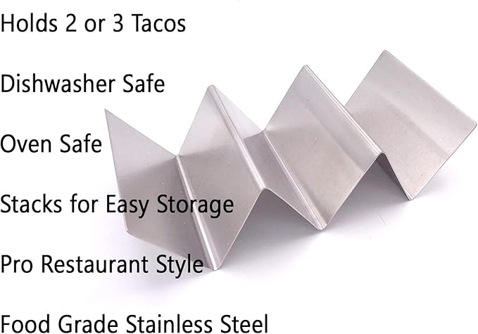 Set of 16 Metal Taco Holders - Stainless Steel Taco Trays- Dishwasher, Oven, and Grill Safe - Great for Sandwiches and Hotdogs too (16)