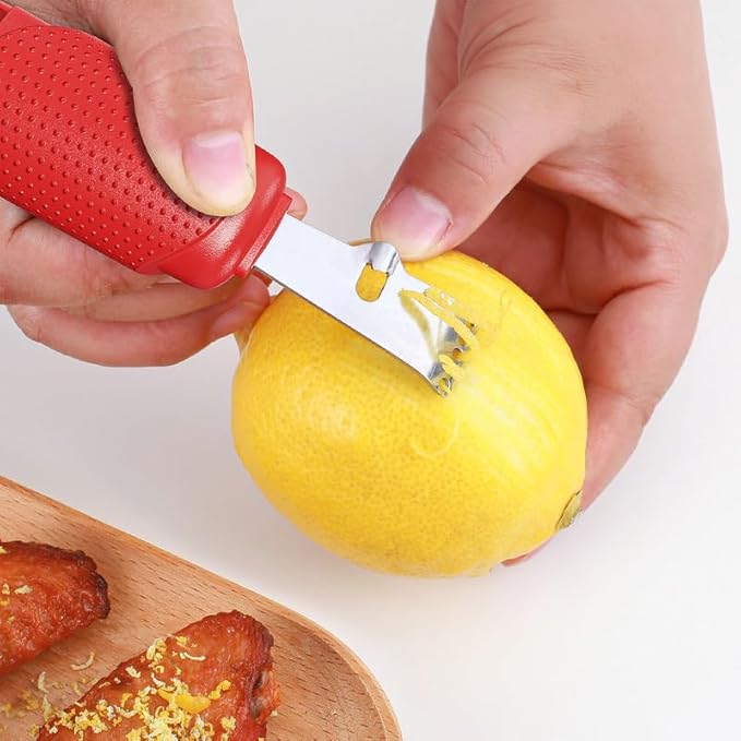 Pisol Lemon Citrus Orange Zester and Grater Tool, Cheese Grater & Vegetable Grater for Lime, Garlic, Ginger, Chocolate, Fruits, Dishwasher Safe, Red