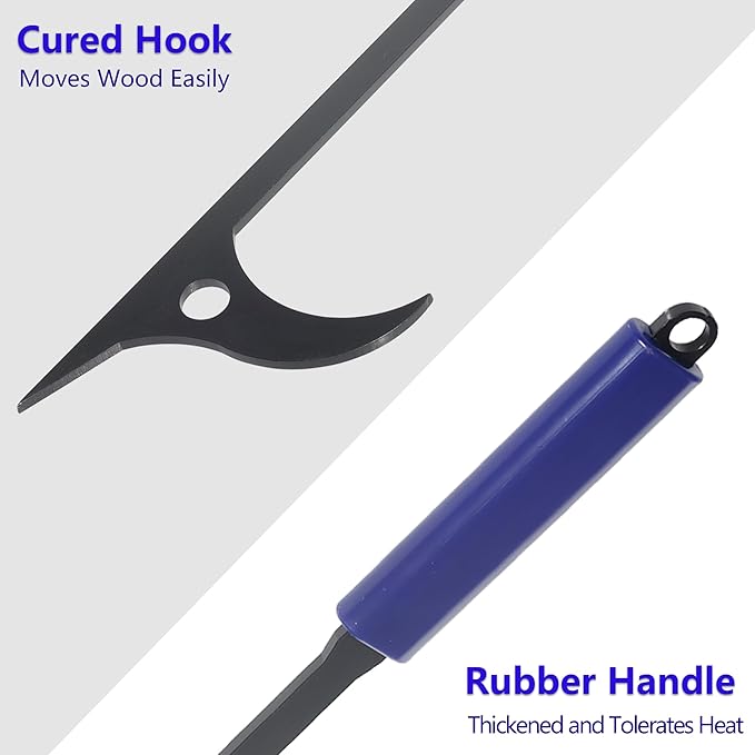Fireplace Tools Set Indoor, 28" Fire Poker Fire Tongs and Shovel, Wrought Iron Firewood Tongs with Metal Stand and Rubber Handle Log Grabber for Fire Pit Ash Shovel for Campfire Backyard Bonfire