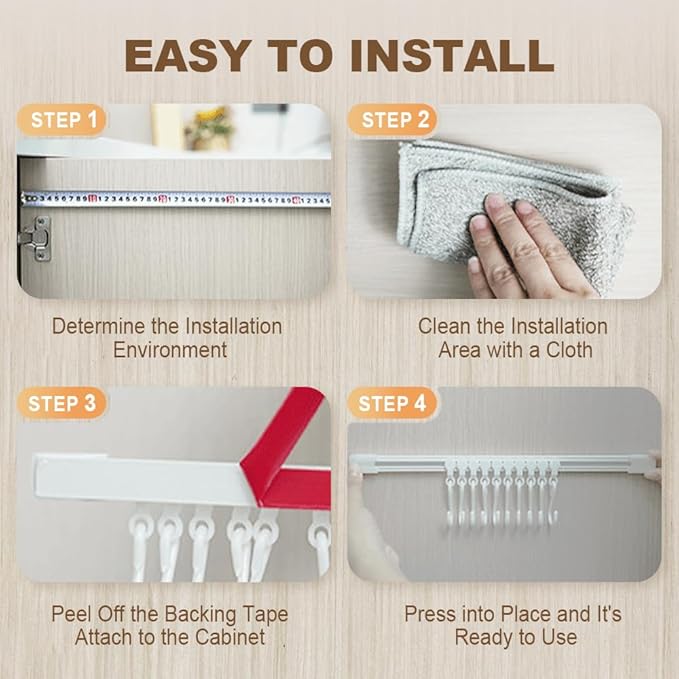Multifunctional Slide Rail Hook,Kitchen Utensil Hanging Rack Wall Mounted Hanger,Space Saving Utensil Holder with 10 Hooks ,Sliding Track Hook No Drilling Hanger for Home Office (Length 40cm/2pcs)