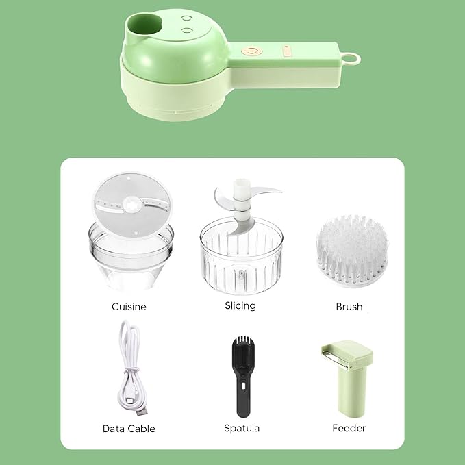 4 in 1 Handheld Electric Vegetable Cutter, 200ml USB Rechargeable Vegetable Chopper, Wireless Food Processor for Garlic Pepper Chili Onion