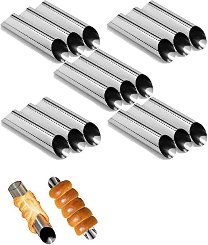 EUICAE Cannoli Tubes, 5 inch Large Stainless Steel Cannoli Forms Non-stick cream horn Danish Pastry Molds for Croissant Shell Cream Roll Pack of 15