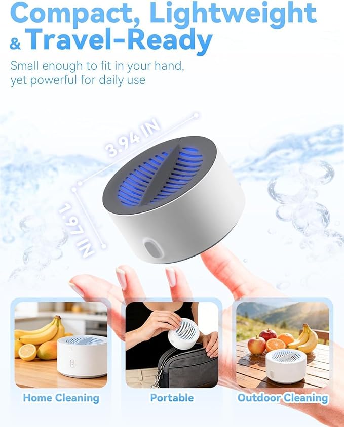 Fruit and Veggie Cleaner, Produce Cleaner, Fruit and Vegetable Washing Machine, Oh-Ion Portable Food Device for Surface Residues, Ipx7 Waterproof for Berries & Meat (1Pc)