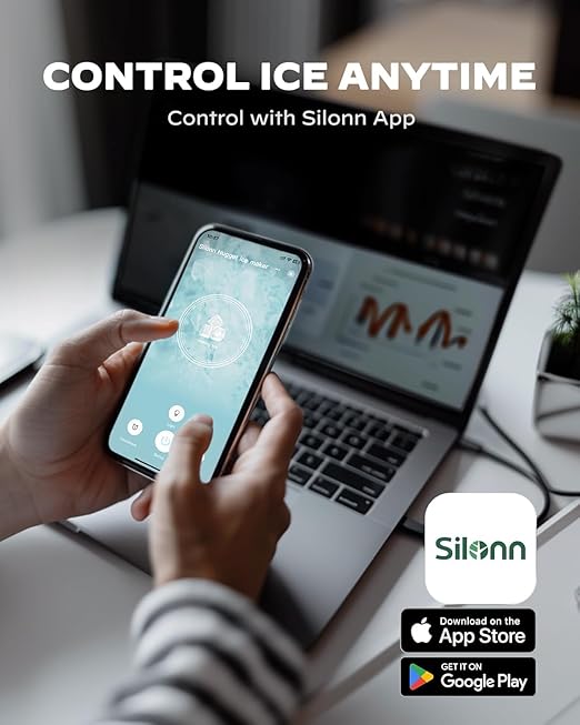 Silonn WiFi Nugget Ice Maker Countertop, 33Lbs/24H Soft Chewable Pebble Ice Machine, Timer Function & App Status Alerts, Compact for Home, Kitchen & Office Use
