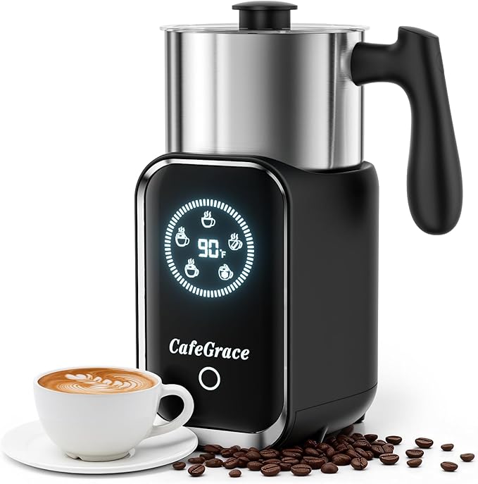 Milk Frother Automatic, Electric Milk Frother and Steamer Removable Dishwasher Safe, Electromagnetic Heating, for Latte, Cappuccino, Chocolate Milk, Hot & Cold Foam,