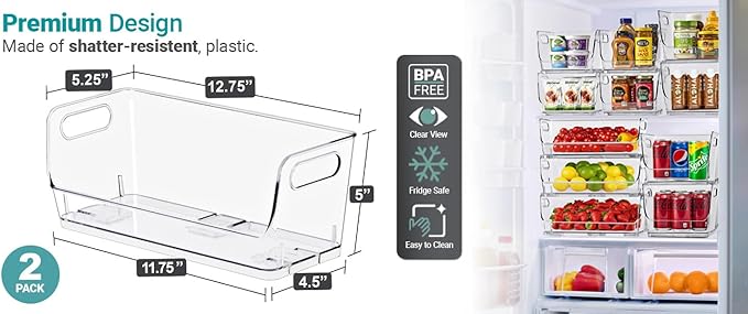 Sorbus Stackable Storage Bins Open Front, Clear Stackable Storage Bins, Pantry Bins for Storage and Organization, Acrylic Stackable Bins for Kitchen, Clear Pantry Organizer Bins (Small Wide 2 Pack)