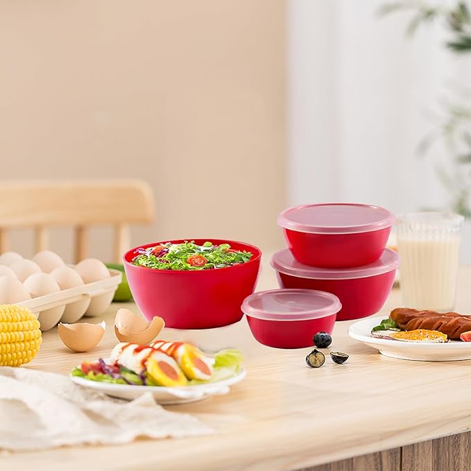 4-Piece Classic Plastic Prep Bowls with Lids, Nesting Plastic Small Mixing Bowl Set for Mixing, Baking, Prepping, Cooking and Serving Food, Microwave and Dishwasher Safe